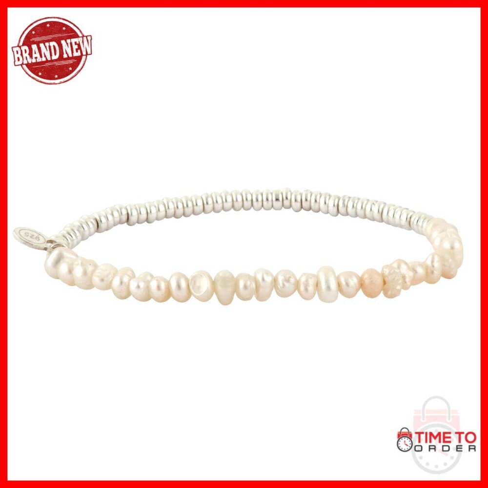 Sterling Silver Pearl Bead Stretch Bracelet, 925 Silver Stacking Boho Jewelry